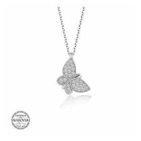 Gumush Swarovski Taşlı Kelebek Gümüş Kadın Kolye