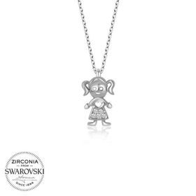 Gumush Swarovski Taşlı Kız Çocuk Gümüş Kadın Kolye