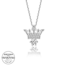 Gumush Swarovski Taşlı Kral Tacı Gümüş Kadın Kolye