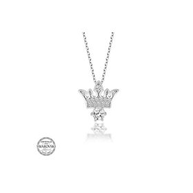 Gumush Swarovski Taşlı Kral Tacı Gümüş Kadın Kolye