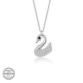 Gumush Swarovski Taşlı Kuğu Gümüş Kadın Kolye