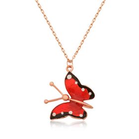 Gumush T3836 Kırmızı Kelebek Gümüş Kolye