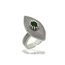 Gumush T3868 ​Gümüş Yeşil Mekik Bayan Yüzük
