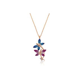 Gumush T4154 Rose Çifte Kelebekler Gümüş Kadın Kolye