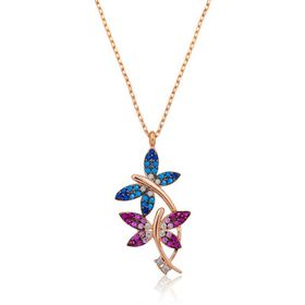 Gumush T4154 Rose Çifte Kelebekler Gümüş Kadın Kolye