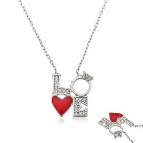 Gumush T4191 Gümüş Kalpli Tek Taş Love Kolye