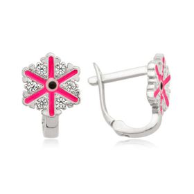 Gumush T4218 Gümüş Pembe Kar Tanesi Çocuk Küpesi
