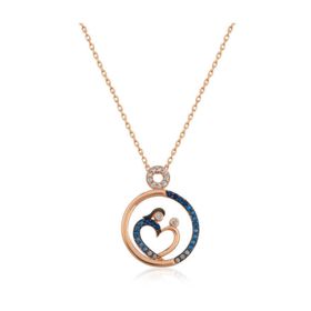 Gumush T4279 Kalp Anne Ve Bebek Gümüş Kolye