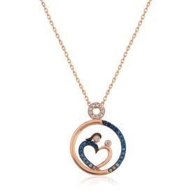 Gumush T4279 Kalp Anne Ve Bebek Gümüş Kolye