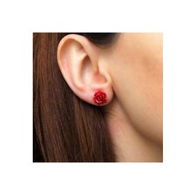 Gumush T4415 Gümüş Kırmızı Gül Çocuk Küpesi