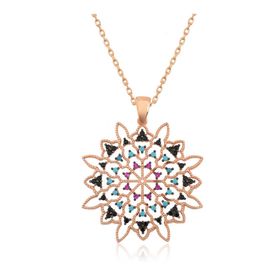 Gumush T4464 Geometrik Desenli Madalyon Gümüş Kolye