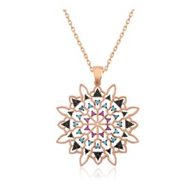 Gumush T4464 Geometrik Desenli Madalyon Gümüş Kolye