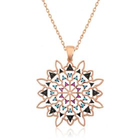 Gumush T4464 Geometrik Desenli Madalyon Gümüş Kolye