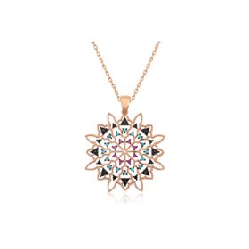 Gumush T4464 Geometrik Desenli Madalyon Gümüş Kolye