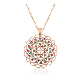 Gumush T4466 Geometrik Desenli Madalyon Gümüş Kolye