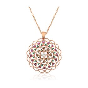Gumush T4466 Geometrik Desenli Madalyon Gümüş Kolye