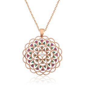 Gumush T4466 Geometrik Desenli Madalyon Gümüş Kolye