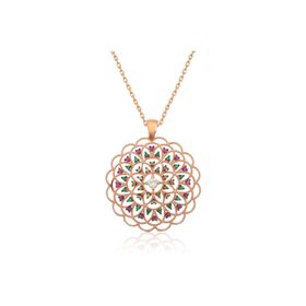Gumush T4466 Geometrik Desenli Madalyon Gümüş Kolye