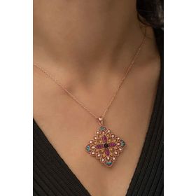 Gumush T4467 Etnik Desenli Madalyon Gümüş Kolye