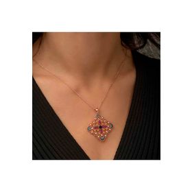 Gumush T4467 Etnik Desenli Madalyon Gümüş Kolye