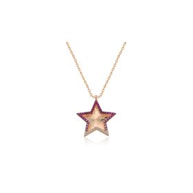 Gumush T4524 Pembe Fırfır Desenli Yıldız Gümüş Kolye