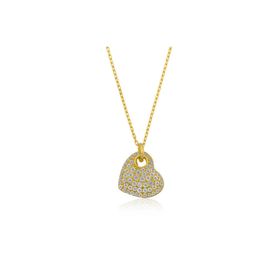 Gumush T4579 Gold Kalp Kadın Gümüş Kolye