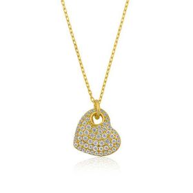 Gumush T4579 Gold Kalp Kadın Gümüş Kolye