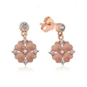 Gumush T4592 Gümüş Kalp Yapraklı Çiçek Küpe