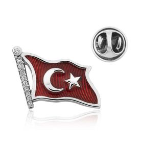 Gumush T4635 Gümüş Türk Bayrağı Rozet