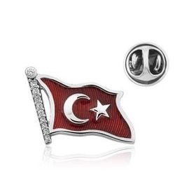 Gumush T4635 Gümüş Türk Bayrağı Rozet