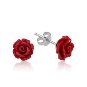 Gumush T4721 PB Kırmızı Gül Gümüş Küpe