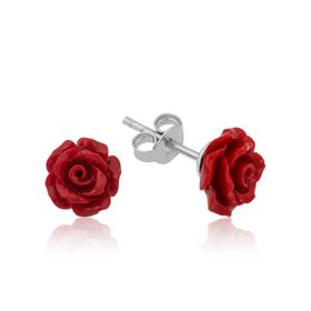 Gumush T4721 PB Kırmızı Gül Gümüş Küpe