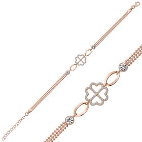 Gumush T4795 Gümüş Rose Kalpli Yonca Bileklik