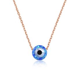 Gumush T4799 Gümüş Rose Mavi Opal Taş Nazar Göz Kolye