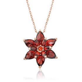 Gumush T4801 Gümüş Rose Kırmızı Lotus Çiçeği Kolye