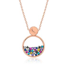 Gumush ​T4893 Rose Mix Taşlı Çiğ Damlası Kadın Gümüş Kolye
