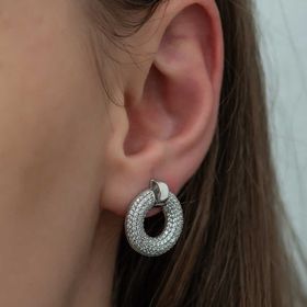 Gumush T4938 PB Çok Taşlı Daire Bayan Gümüş Küpe