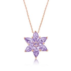 Gumush T5019 Gümüş Rose Lila Lotus Çiçeği Kolye