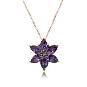 Gumush T5020 Rose Mor Lotus Çiçeği Gümüş Kolye