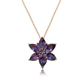 Gumush T5020 Rose Mor Lotus Çiçeği Gümüş Kolye
