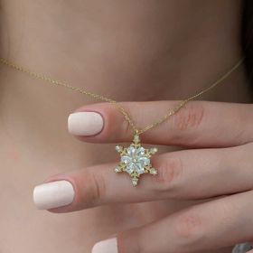Gumush T5050 Gold Kar Çiçeği Kadın Gümüş Kolye