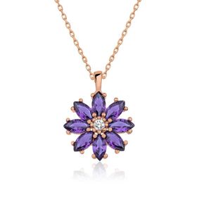Gumush T5083 Gümüş Rose Mor Çiçek Kolye