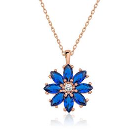 Gumush T5084 Gümüş Rose Lacivert Çiçek Kolye