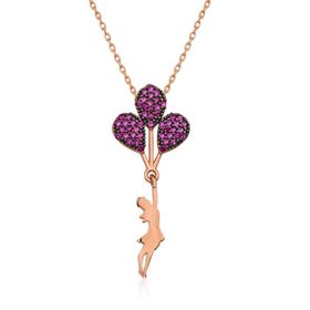 Gumush T5087 Gümüş Rose Kırmızı Balonlu Kız Kolye