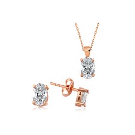 Gumush T5092 Rose Oval Taş İkili Gümüş Set