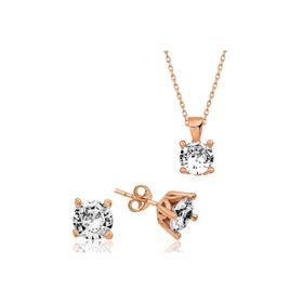 Gumush T5094 Rose Tek Taş İkili Gümüş Set