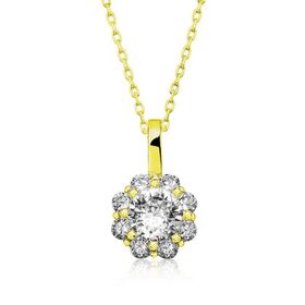 Gumush T5142 PB Gold Çiçek Gümüş Kolye