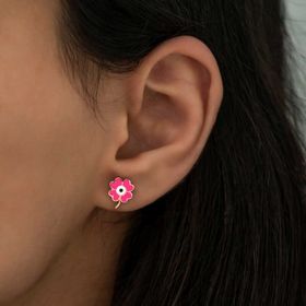 Gumush T5145 PB Fosforlu Pembe Yonca Gümüş Küpe