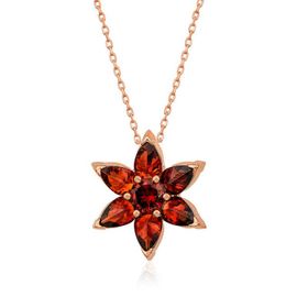 Gumush T5158 Gümüş Rose Kırmızı Çiçek Kolye