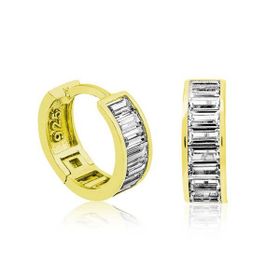 Gumush T5164 PB Gold Baget Taşlı Halka Gümüş Küpe